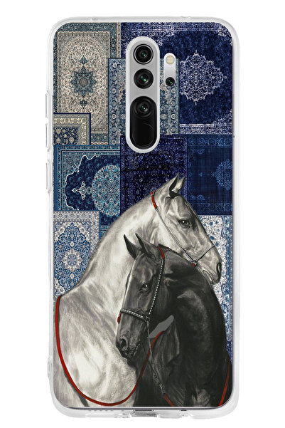 TechTree Redmi Note 8 Compatible Blue Carpet Patterned Black and White Horse ...