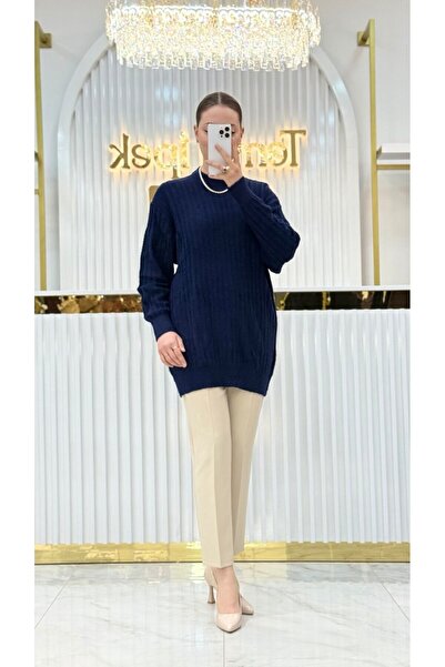 Nefise Angora Fitilli Bisiklet Yaka Tunik