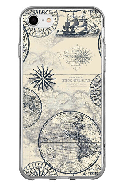 TechTree حافظة سيليكون متوافقة مع هاتف iPhone 7-8-SE 2020 وخرائط العالم القدي...