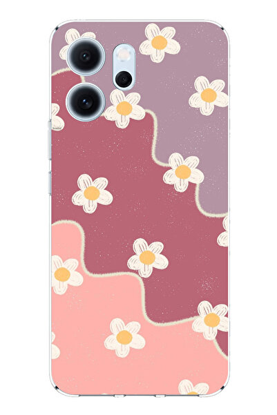 TechTree حافظة سيليكون متوافقة مع هاتف OPPO Reno 14F بلون الورد المجفف والليلك المموج مطبوع