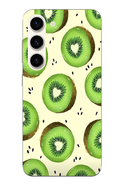 TechTree حافظة سيليكون متوافقة مع هاتف سامسونج جالاكسي S23 باللون الأخضر وشرائح الكيوي وقلب الكور مطبوع