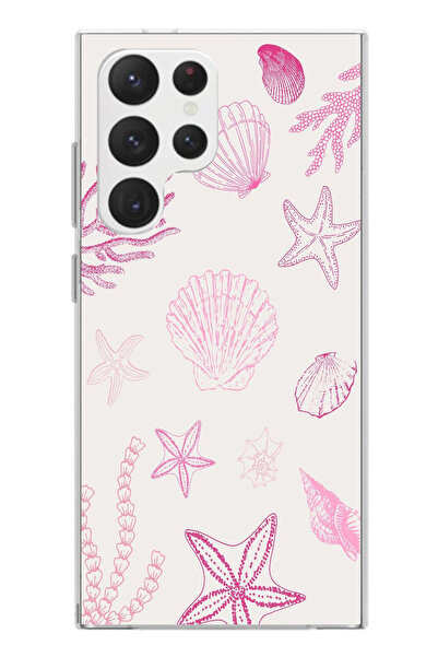 TechTree Samsung Galaxy S22 Ultra Compatible Pink Starfish and Shell Printed Silicone Case