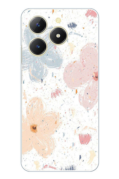 TechTree حافظة سيليكون مطبوع متوافقة مع هاتف Realme C61 بنمط زهور تجريدية وبق...