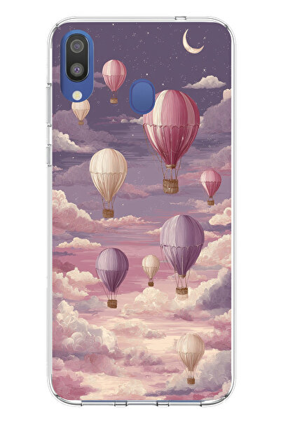 TechTree حافظة سيليكون متوافقة مع هاتف سامسونج جالاكسي M20 باللون الأرجواني السماوي والبالون الطائر مطبوع