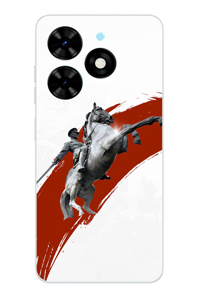 TechTree حافظة سيليكون متوافقة مع هاتف Tecno Spark Go 2024 بتصميم حصان راقد وتفاصيل أتاتورك مطبوع