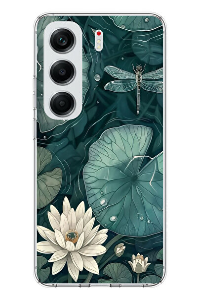 TechTree Tecno Camon 40 Pro Compatible Green Leafy Water Lily and Dragonfly Printed Silicone Case