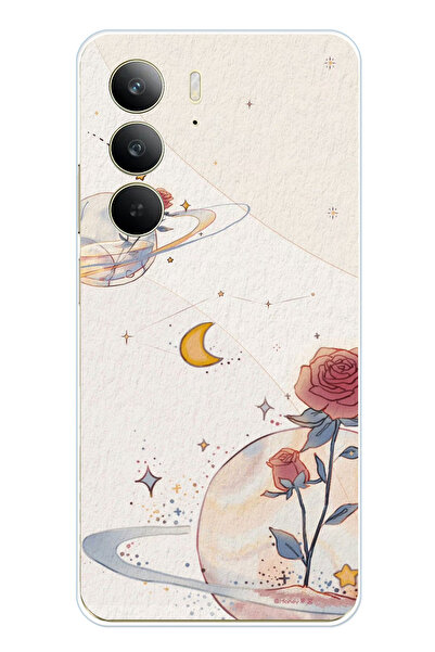 TechTree حافظة سيليكون متوافقة مع هاتف Realme C75، بتصميم كوكب ونجمة ووردة مطبوع