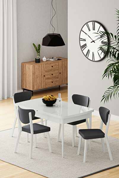DEREN HOME Exven Serisi 80x132 Açılabilir Masa Takımı Silinebilir Kumas 4 Ade...