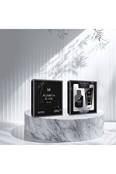 MONTAGE BRENDS Caseta cadou apa de parfum si gel de dus Aquarius Black + dozator parfum reincarcabil