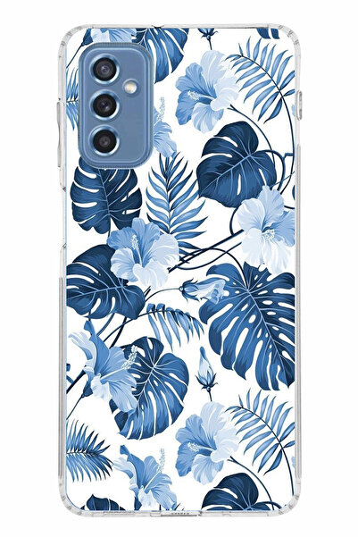 TechTree حافظة سيليكون مطبوع متوافقة مع هاتف سامسونج جالاكسي M52 بنمط أوراق ا...