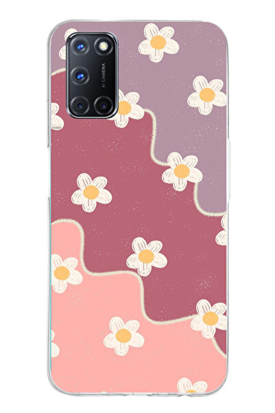 TechTree حافظة سيليكون متوافقة مع OPPO A52-A72-92 بلون الورد المجفف والليلك المموج مطبوع