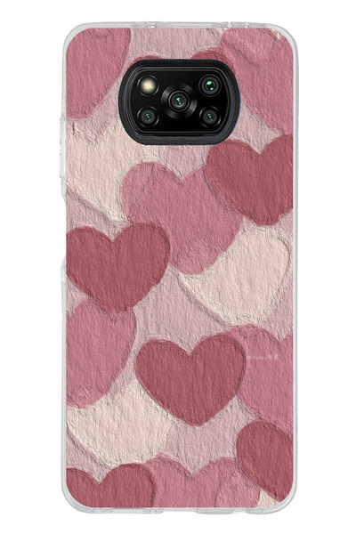 TechTree Poco X3-X3 PRO-NFC Uyumlu Pastel Gül Kurusu ve Pembe Kalpli Baskılı ...