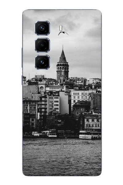 TechTree حافظة سيليكون مطبوع متوافقة مع هاتف Infinix Hot 50 PRO PLUS+ مع إطلالة على برج غالاتا والبحر