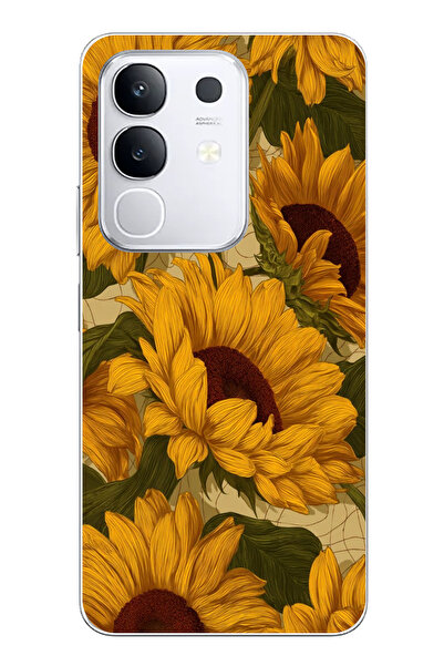 TechTree حافظة سيليكون متوافقة مع هاتف Vivo Y29 باللون الأصفر الذهبي مطبوع