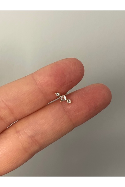 denizden silver Taşlı gümüş piercing
