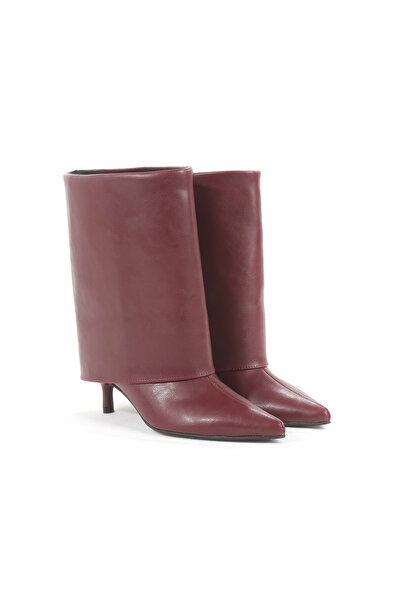 Ayakkabı Podyumum Burgundy Leather Pointed Toe Long Boots 5 cm Thin Heel New ...