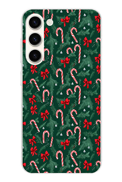 TechTree حافظة سيليكون متوافقة مع هاتف سامسونج جالاكسي S25 بلس لعيد الميلاد وشجرة الصنوبر وعصا الحلوى مطبوع