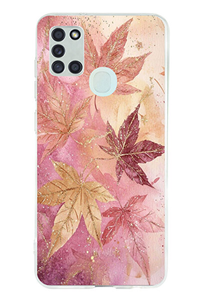 TechTree حافظة سيليكون متوافقة مع هاتف سامسونج جالاكسي A21S باللونين الوردي والبورجوندي مطبوع