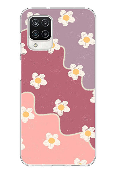 TechTree Samsung Galaxy A12-M12 Compatible Dusty Rose and Lilac Tone Wavy Daisy Printed Silicone Case