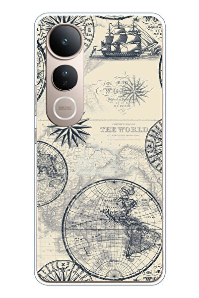 TechTree حافظة سيليكون متوافقة مع Vivo V50 Lite وخرائط العالم القديمة والبوصل...