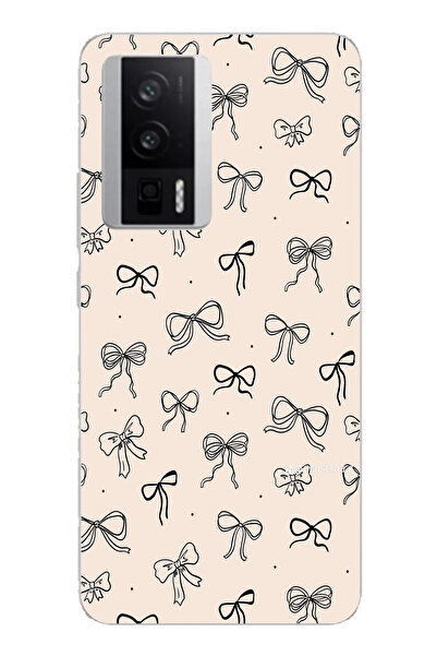 TechTree حافظة سيليكون متوافقة مع POCO F5 PRO باللون الأسود ونمط فيونكة كريمي...