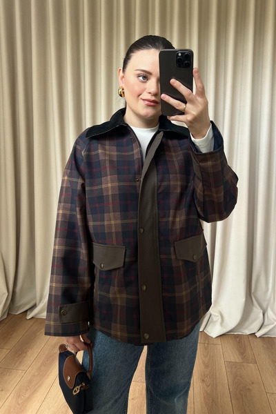 bsracetin co Kadife Yaka Ekose Trenç Mont