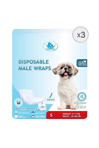Clean Pets 3 x 12 τεμάχια πάνες για αρσενικά σκυλιά μικρού μεγέθους (S, 30-48...