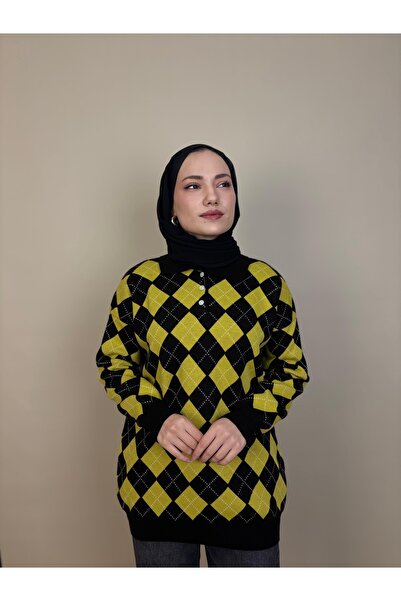 luazul Polo Neck Plaid Patterned Sweater