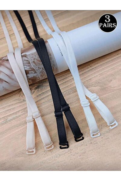 Oprah Siyah & Ten & Beyaz Ayarlanabilir Sütyen Askısı 3’lü Set -Şeffaf Askı H...