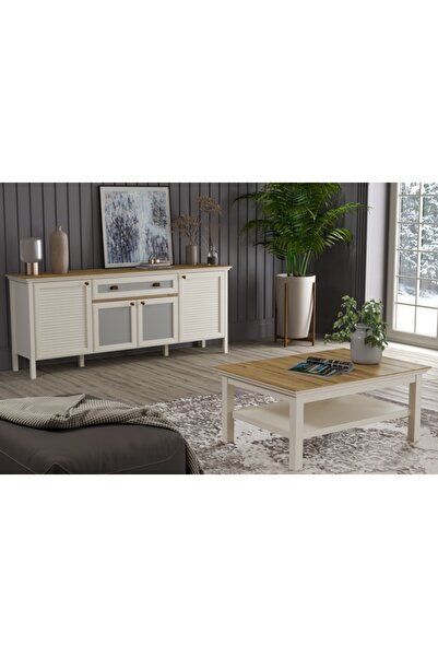 Sakura Ahşap Hunerika MİSTO SET 2 konsol-orta sehpa takım -krem/legnano-Minifiks Bağlantılı