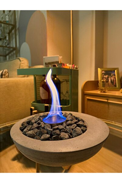 woodenatelier Masa Üstü Beton Şömine – Gri Beton Kase Bioetanol Şömine (1 Lit...