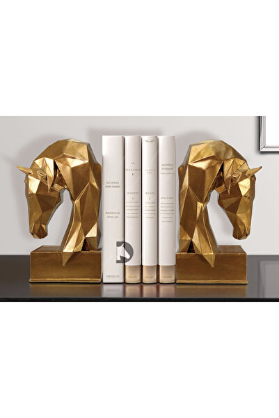 Tual Hobi Sanat Dekoratif At Kitap Tutucu Biblo Heykel Kitaplık Gold