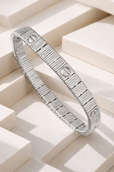 TREND COLLECTİON Gümüş Renk Esnek Love Serisi Trend - Moda Kadın Bileklik