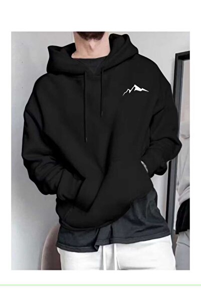 CLASSY.MODA Hanorac premium unisex cu logo Mountain, cu croială largă, Swea t...