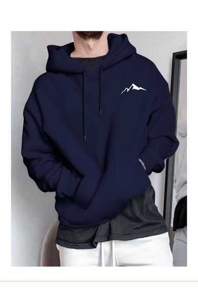 CLASSY.MODA Hanorac premium unisex cu logo Mountain, cu croială largă, Swea t...