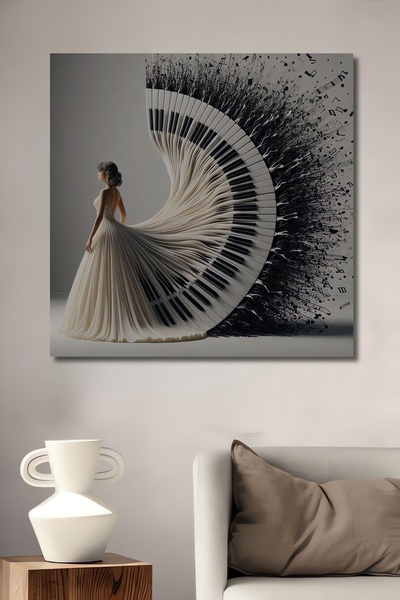 Teona Ahşap Müziğin Zarafeti Kadın Figürlü Piyano Tuşları Ahşap Dekoratif Ev,...