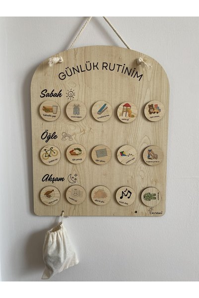 Çim Adam Organizasyon My Daily Routine Board / Wooden Routine and Responsibility Chart