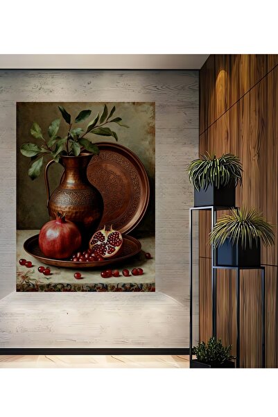 Teona Ahşap Nar Çiçeği Görünümlü Yağlı Boya Klasik Sanat Dekoratif Ahşap Ev,A...