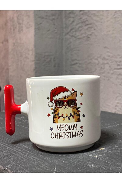 Kırtasiye Ofisi Meowy Christmast Cat with Glasses Red Handle t Christmas Gift...