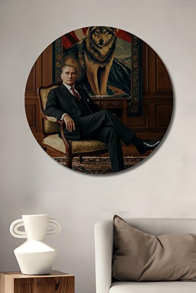 Teona Ahşap Mustafa Kemal Atatürk Kurt Figürlü Yağlı Boya Görünümlü Ahşap Dek...