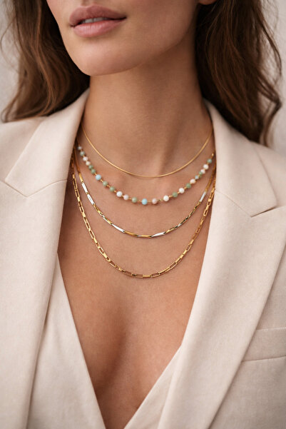 JİMNY JEWELRY طقم قلادات فولاذية من تريا دوجالتاش مكون من 4 قطع