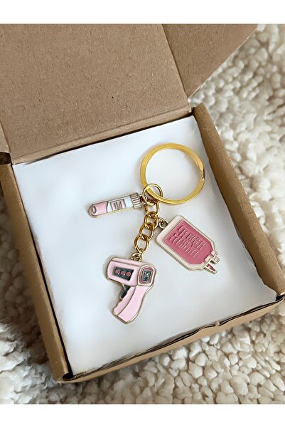 TekinAksesuar15 Altın Kaplama Hemşire Doktor Temalı Anahtarlık | Enjektör – S...