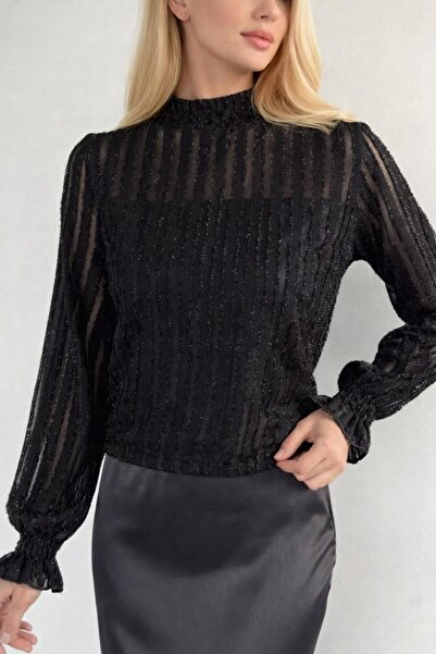 sivona Kadın Dik Yaka Işıltılı Bluz