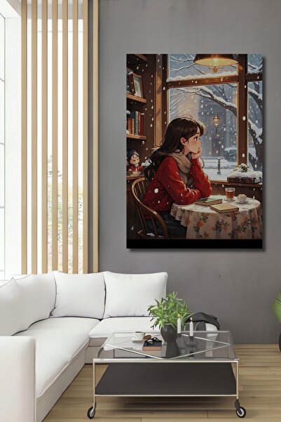 Teona Ahşap Kış Manzaralı Kütük Kitaplık Ev Temalı Anime Sanat Ev,Antre,Salon...