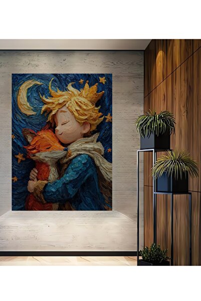 Teona Ahşap Küçük Prens ve Tilki Yağlı Boya Görünümlü Sanat Ev,Antre,Salon,Of...