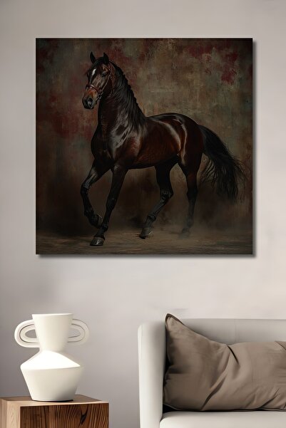 Teona Ahşap Asil At Koşusu Yağlı Boya Görünümlü Ahşap Dekoratif Ev,Antre,Salo...