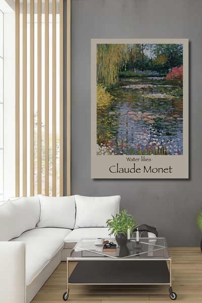 Teona Ahşap Claude Monet Nilüfer Tarlası Yağlı Boya Görünümlü Dekoratif Ahşap...