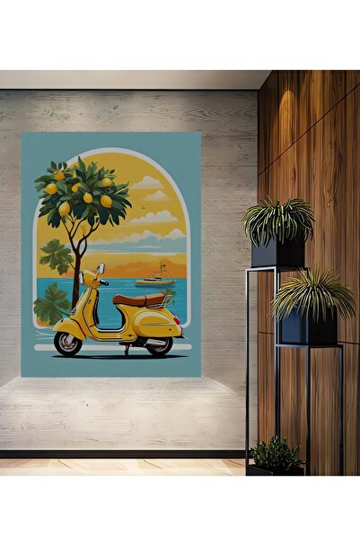 Teona Ahşap Sarı Scooter Limon Ağacı Manzara Görünümlü Ahşap Dekoratif Ev,Ant...