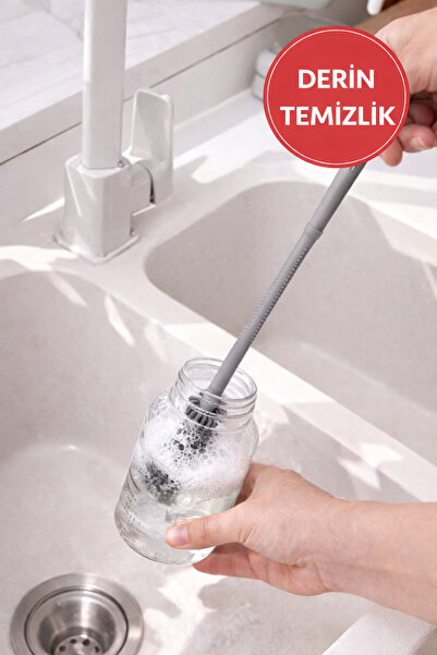 MEDUSHOP 32 cm Uzun Silikon Biberon Fırçası | Dar Ağız Şişe Kavanoz Yağ Şişes...