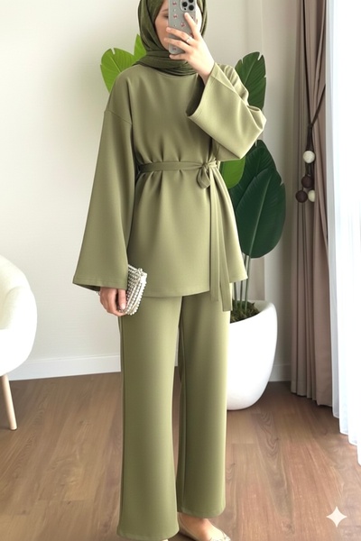 AKIZER Scuba Kumaş Kadın İkili Tesettür Takım Alt Üst İkili Şık Takım